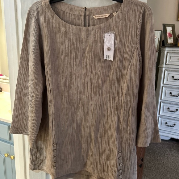 NWT Soft Surroundings Oceo Gauze SZ M Tunic Top Pebble Taupe - Picture 3 of 6